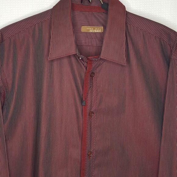 NEW Zara Men's XL 42 Burgundy Wine Pinstripe Shirt - Picture 3 of 8